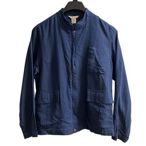 Massini Blazer Womens L Blue Linen Blend Full‎ Zip Jacket Lightweight Capsule